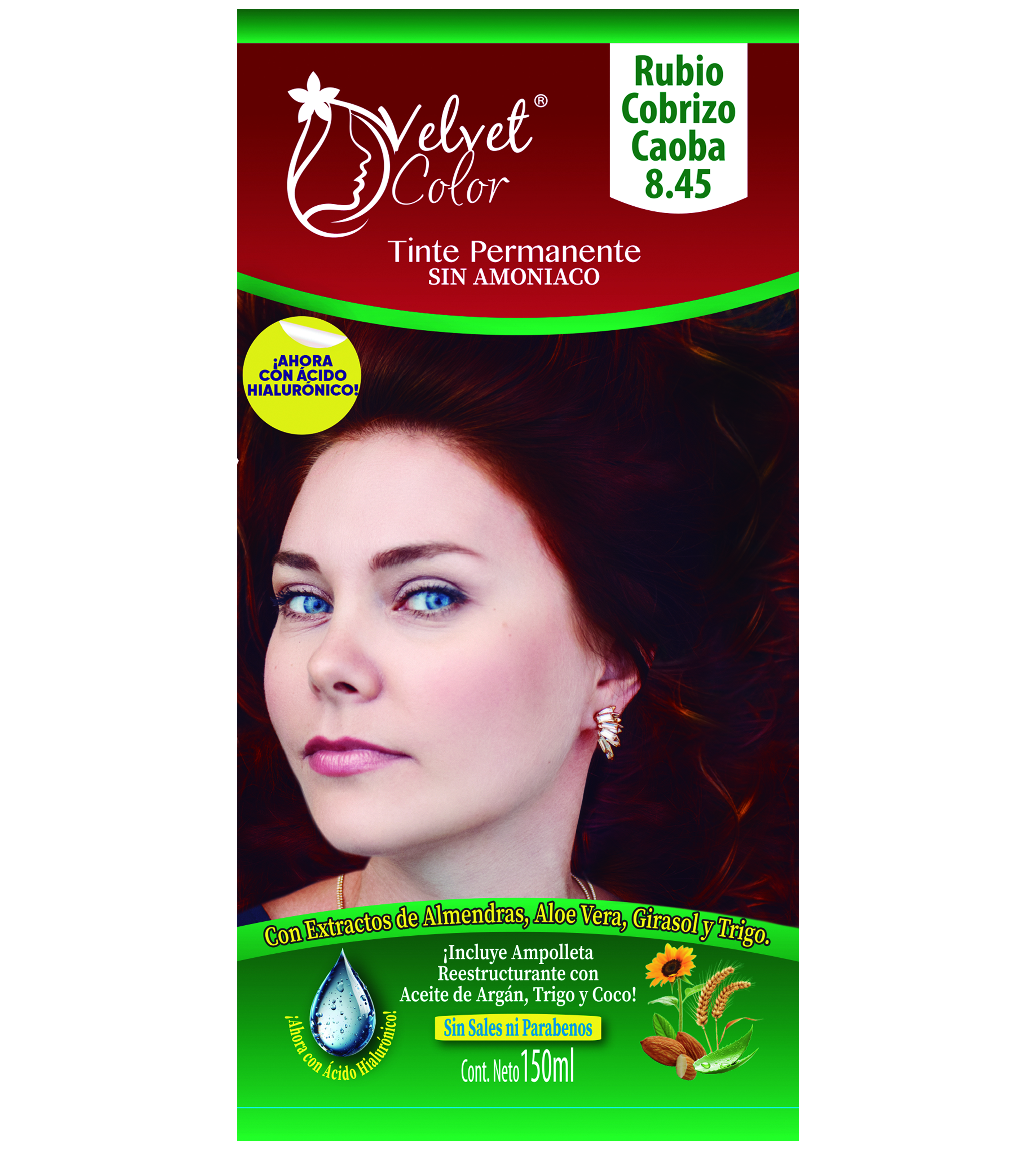 TINTE RUBIO COBRIZO CAOBA TONO 8.45 VELVET